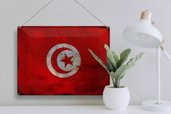 Panneau en tôle drapeau Tunisie 40x30cm, drapeau de la Tunisie rouille 3