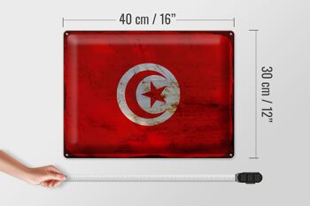 Panneau en tôle drapeau Tunisie 40x30cm, drapeau de la Tunisie rouille 4