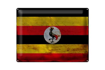 Signe en étain drapeau ougandais 40x30cm, drapeau de l'ouganda rouille 1