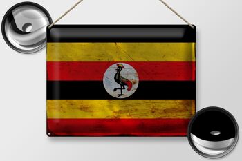 Signe en étain drapeau ougandais 40x30cm, drapeau de l'ouganda rouille 2