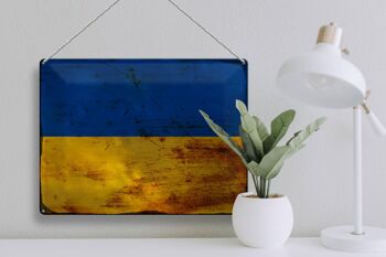 Signe en étain drapeau Ukraine 40x30cm drapeau de l'ukraine rouille 3