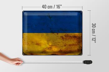 Signe en étain drapeau Ukraine 40x30cm drapeau de l'ukraine rouille 4
