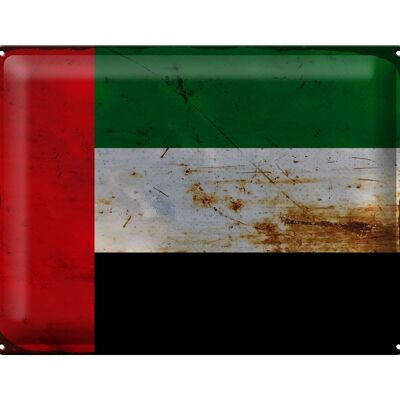 Signe en étain drapeau des Émirats arabes 40x30cm, drapeau rouille