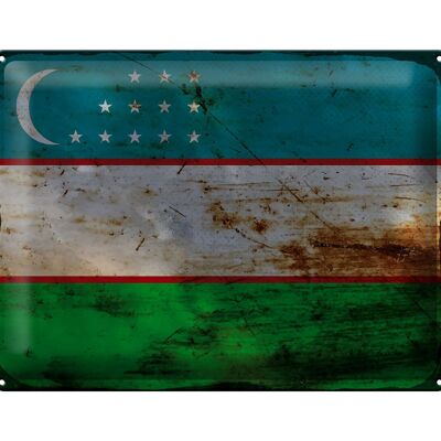 Cartel de chapa Bandera de Uzbekistán 40x30cm Uzbekistán Óxido