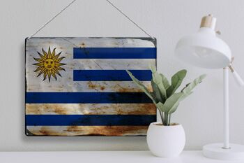 Signe en étain drapeau Uruguay 40x30cm drapeau de l'Uruguay rouille 3