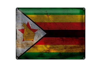 Signe en étain drapeau Zimbabwe 40x30cm drapeau du Zimbabwe rouille 1