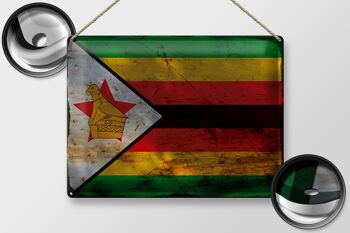 Signe en étain drapeau Zimbabwe 40x30cm drapeau du Zimbabwe rouille 2
