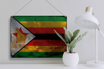 Signe en étain drapeau Zimbabwe 40x30cm drapeau du Zimbabwe rouille 3