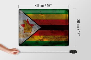 Signe en étain drapeau Zimbabwe 40x30cm drapeau du Zimbabwe rouille 4