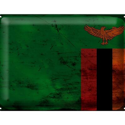 Signe en étain drapeau Zambie 40x30cm drapeau de Zambie rouille