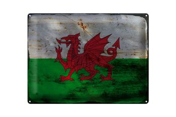 Signe en étain drapeau du pays de Galles 40x30cm, drapeau du pays de Galles rouille 1
