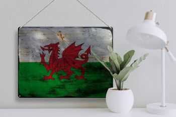 Signe en étain drapeau du pays de Galles 40x30cm, drapeau du pays de Galles rouille 3