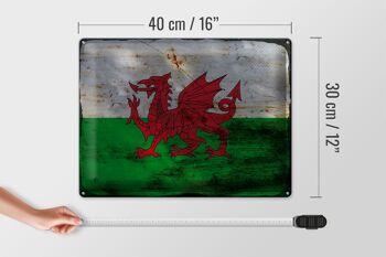 Signe en étain drapeau du pays de Galles 40x30cm, drapeau du pays de Galles rouille 4