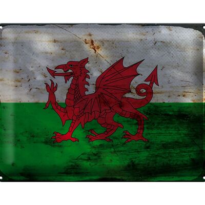 Cartel de chapa Bandera de Gales 40x30cm Bandera de Gales Óxido