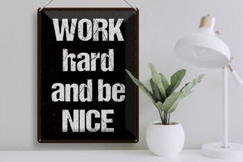 Panneau en étain disant 30x40cm "Work hard and be nice" 3