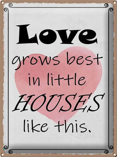 Blechschild Spruch 30x40cm love grows best in little houses