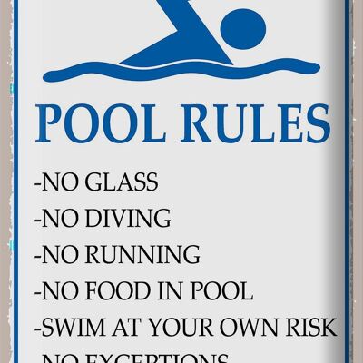 Blechschild Spruch 30x40cm Pool Rules No glass no diving