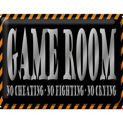 Metal sign saying 40x30cm Game Room no cheating no crying