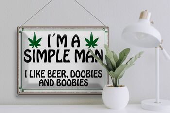 Plaque en étain disant 40x30cm "Je suis un homme simple comme des doobies de bière" 3