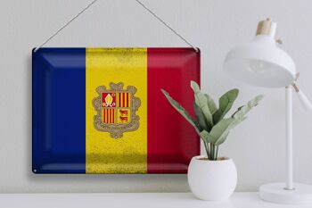 Signe en étain drapeau andorre 40x30cm, drapeau d'andora Vintage 3