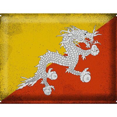 Cartel de chapa Bandera de Bután 40x30cm Bandera de Bután Vintage