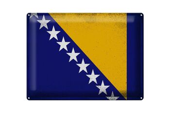 Signe en étain drapeau bosnie-herzégovine, Vintage, 40x30cm 1