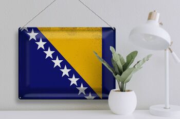 Signe en étain drapeau bosnie-herzégovine, Vintage, 40x30cm 3