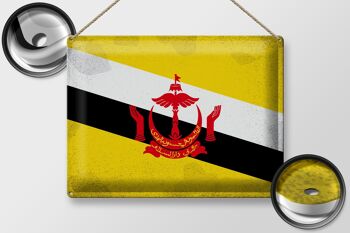 Signe en étain drapeau Brunei 40x30cm drapeau du Brunei Vintage 2