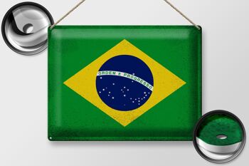 Drapeau du Brésil en étain, 40x30cm, Vintage, drapeau du Brésil 2