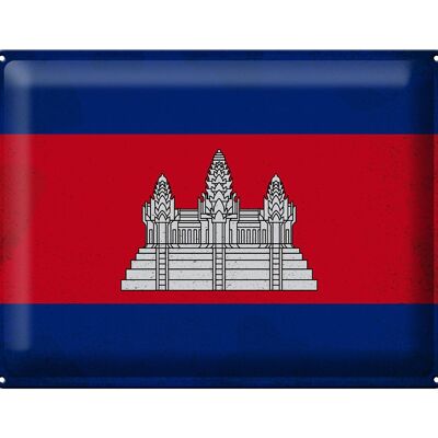 Signe en étain drapeau Cambodge 40x30cm drapeau Cambodge Vintage