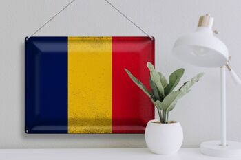 Signe en étain drapeau du tchad, 40x30cm, drapeau du tchad, Vintage 3