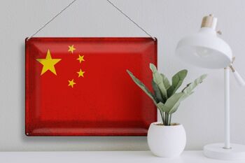 Drapeau de la Chine en étain, 40x30cm, Vintage, drapeau de la chine 3