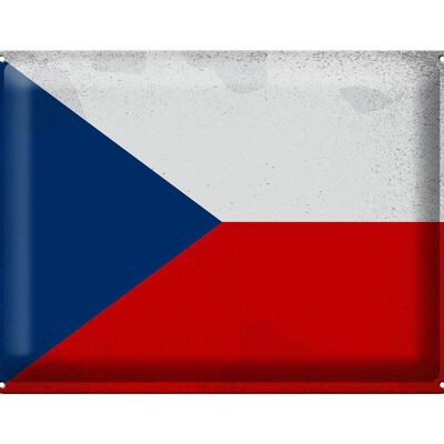 Cartel de chapa con bandera de República Checa, 40x30cm, República Checa, Vintage