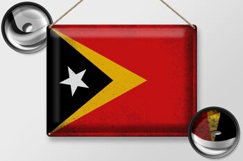Drapeau en étain du Timor oriental, 40x30cm, drapeau du Timor oriental, Vintage 2