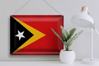 Drapeau en étain du Timor oriental, 40x30cm, drapeau du Timor oriental, Vintage 3