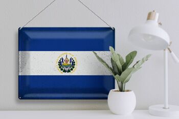 Signe en étain drapeau El Salvador 40x30cm El Salvador Vintage 3