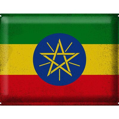 Cartel de hojalata Bandera de Etiopía, 40x30cm, Bandera de Etiopía Vintage