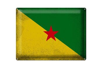 Signe en étain drapeau Guyane française 40x30cm, drapeau Vintage 1