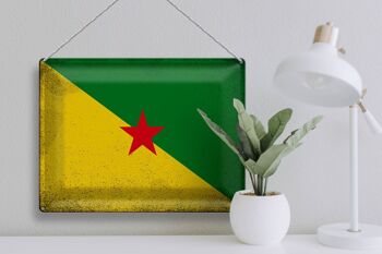Signe en étain drapeau Guyane française 40x30cm, drapeau Vintage 3