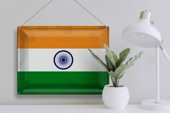 Signe en étain drapeau Inde 40x30cm drapeau de l'inde Vintage 3