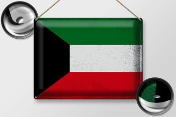 Drapeau en étain du Koweït, 40x30cm, drapeau du Koweït, Vintage 2