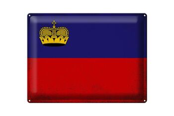 Signe en étain drapeau Liechtenstein 40x30cm, drapeau Vintage 1