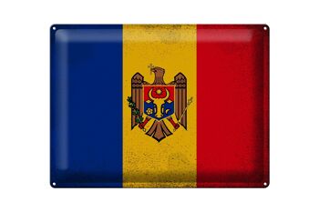 Signe en étain drapeau de la Moldavie 40x30cm drapeau de la Moldavie Vintage 1