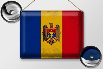 Signe en étain drapeau de la Moldavie 40x30cm drapeau de la Moldavie Vintage 2