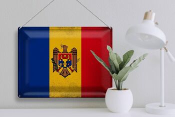 Signe en étain drapeau de la Moldavie 40x30cm drapeau de la Moldavie Vintage 3
