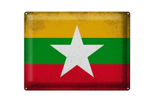 Blechschild Flagge Myanmar 40x30cm Flag of Myanmar Vintage