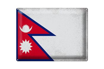 Drapeau en étain du Népal, 40x30cm, drapeau du Népal, Vintage 1