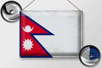 Drapeau en étain du Népal, 40x30cm, drapeau du Népal, Vintage 2