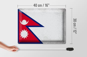 Drapeau en étain du Népal, 40x30cm, drapeau du Népal, Vintage 4