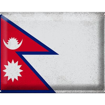 Blechschild Flagge Nepal 40x30cm Flag of Nepal Vintage